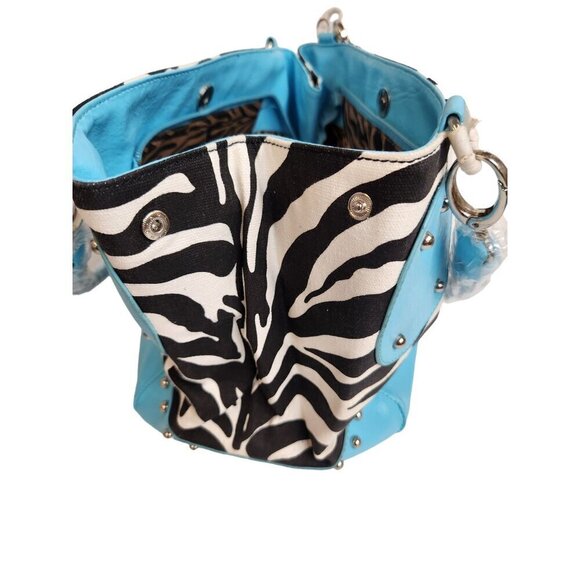 Diophy Zebra Print & Turquoise Shoulder Purse Bag With Studded Details - Picture 4 of 14